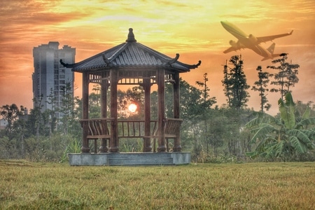 街拍-风光-凉亭-风景-飞机 图片素材