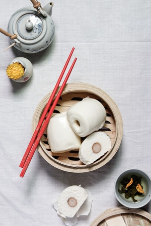 蒸笼-肠仔包-馒头-旧餐具-中餐 图片素材