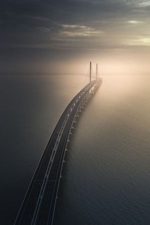 大桥-天空-日出-大海-航拍 图片素材
