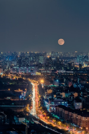 月亮-夜景-风光-路灯-夜晚 图片素材