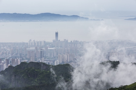温州市-山-云雾-城市-城市风光 图片素材