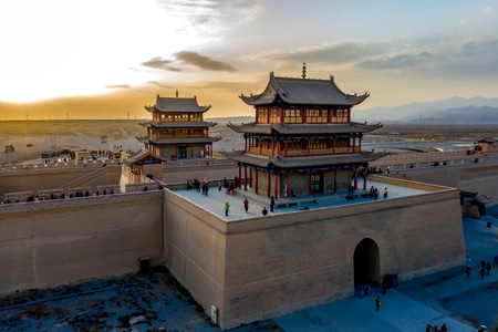 航拍-嘉峪关-古建筑-古城楼-城墙 图片素材
