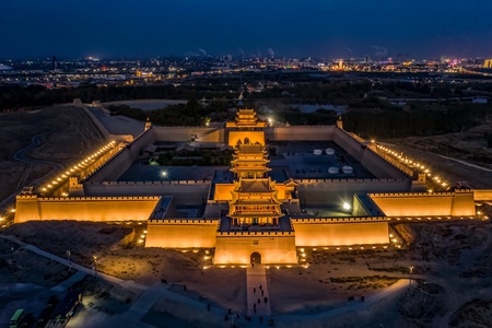 航拍-嘉峪关-古建筑-古城楼-城墙 图片素材