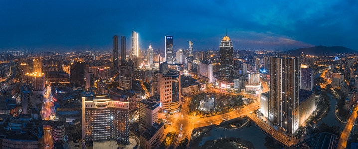 城市天际线-无锡-夜景-胜利门-红豆国际 图片素材