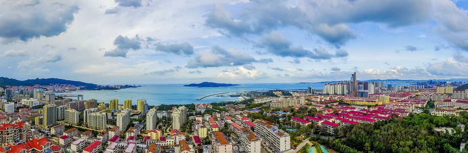 威海湾-幸福门-刘公岛-红瓦绿树-城市 图片素材