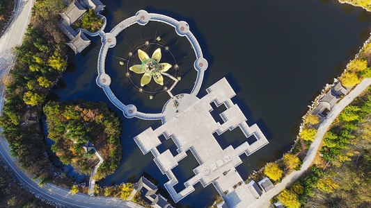 威海-华夏城-莲花-航拍-风景 图片素材