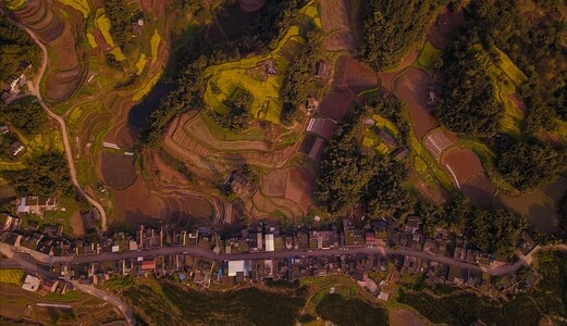 航拍-集镇-建筑-光影-田园风光 图片素材
