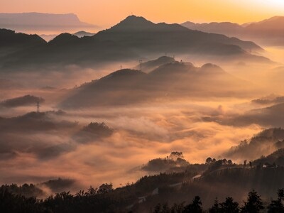 自然风光-双河-阳光-云雾-燕子坪 图片素材