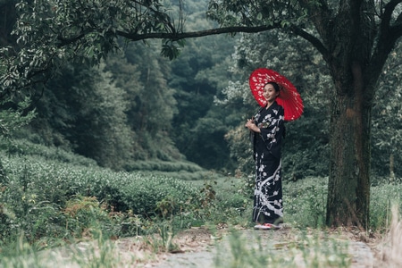 杭州-梅家坞-和服-人像-美女 图片素材