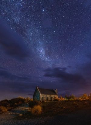 新西兰-风光-牧羊人教堂-星空-银河 图片素材