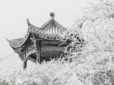 风光-冰雪-黑白-亭子-冬天 图片素材