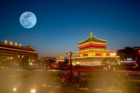 生活-人文-钟楼-月亮-建筑 图片素材