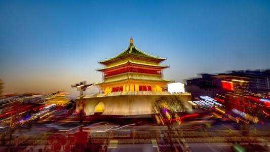 人文-生活-钟鼓楼-古建筑-夜景 图片素材