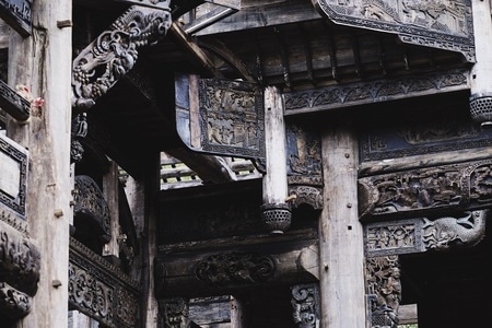 胶片-旅行-线条-雕龍戲鳳-古建筑 图片素材