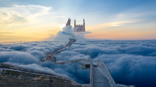 航拍-风景-云-建筑-城堡 图片素材