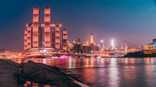 天空-水面-灯光-夜景-建筑 图片素材