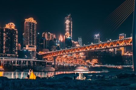 灯光-洪崖洞-千厮门大桥-夜晚-桥梁 图片素材