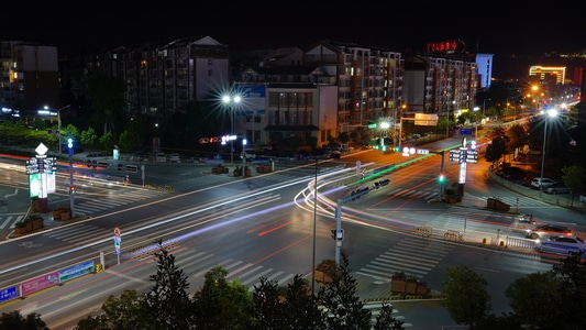 普洱-路口-路口-斑马线-夜景 图片素材