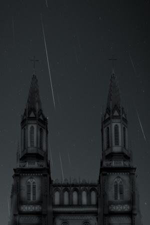 风光-建筑-教堂-黑白-流星 图片素材