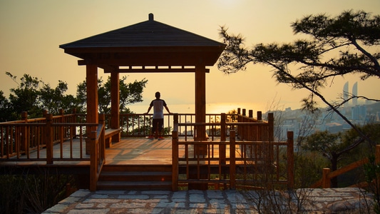 夕阳-风光-亭子-山海-厦门 图片素材