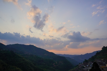 风光-日落-山村-云彩-旅行 图片素材