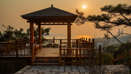 风光-旅行-金色夕阳-亭子-建筑 图片素材