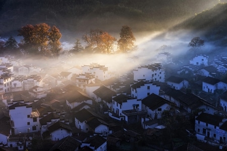 风光-旅行-光影-红叶-村落 图片素材