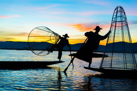 缅甸-东枝-舟-船-渔夫 图片素材