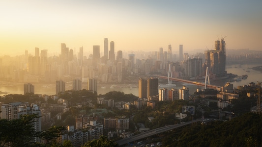 你好2020-重庆-日落-建筑-城市 图片素材