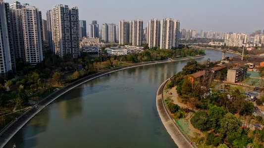 成都市-风光-光影-航拍-河 图片素材