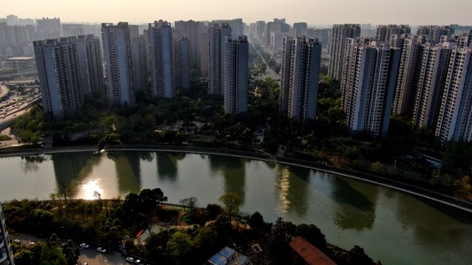 成都市-风光-光影-航拍-河 图片素材