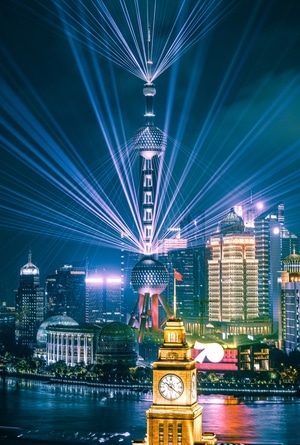 陆家嘴-东方明珠-钟楼-激光秀-建筑 图片素材