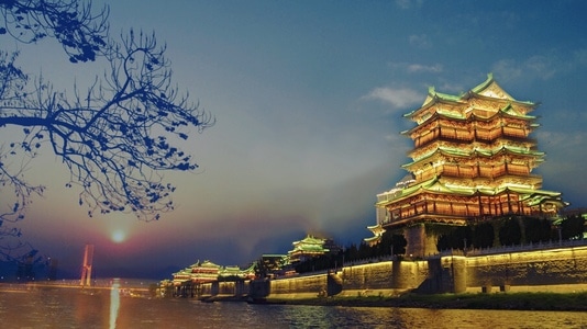 楼阁-夕阳-后期-风景-古建筑 图片素材
