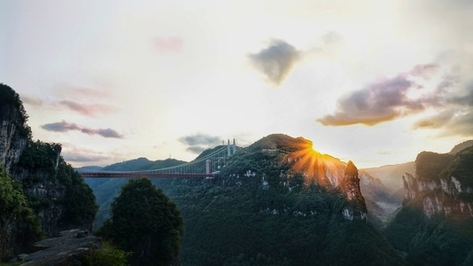 尘世烟火-湘西-像素首发-矮寨大桥-夕阳 图片素材