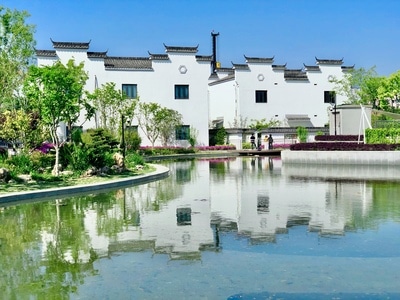 在路上-上海市-房屋-建筑-湖泊 图片素材