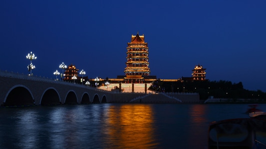 夜景-风光-宁夏-吴忠-黄河楼 图片素材