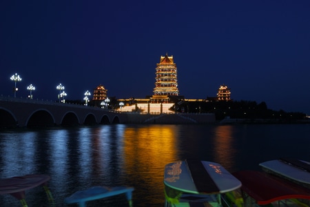 夜景-风光-宁夏-吴忠-黄河楼 图片素材