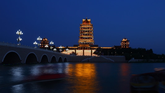 夜景-风光-宁夏-吴忠-黄河楼 图片素材