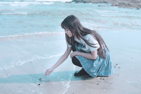 美女-写真-人像-清新-海边 图片素材