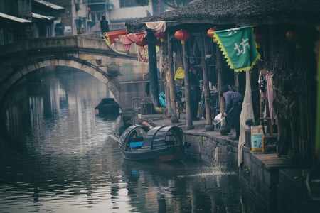 水乡-调色-江南-房屋-桥 图片素材