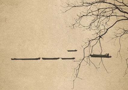 原创-国画-意境-树枝-船 图片素材