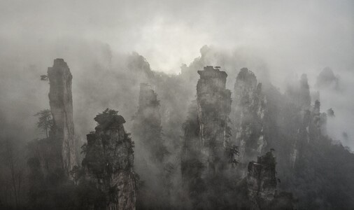 原创-风光-黑白-烟雨张家界-风光 图片素材
