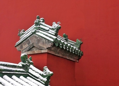 建筑-建筑-吻兽-墙檐-冬天 图片素材