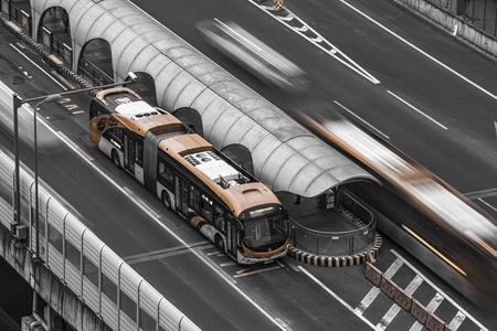 城市-风光-公交车-站台-城市 图片素材