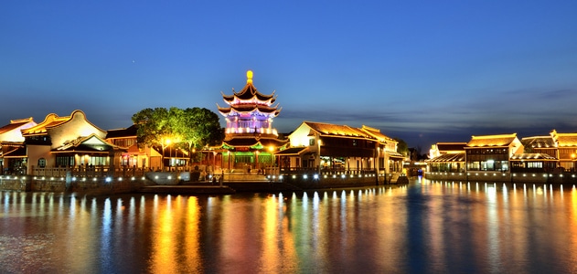 苏州-阊门-石路-光轨-夜晚 图片素材