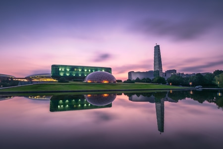 你好七月-南京市-金陵图书馆-傍晚-晚霞 图片素材