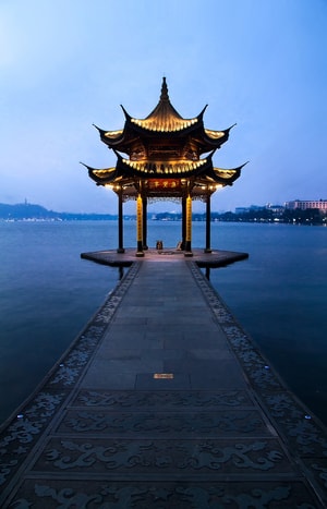 西湖-集贤亭-夜景-西湖-夜景 图片素材