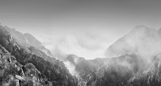 风光-泰山-云雾-黑白-山峰 图片素材
