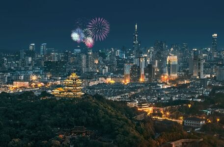 我和我的祖国-7日打卡挑战-城市-夜景-阅江楼 图片素材