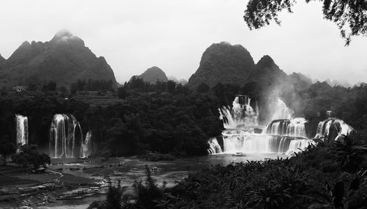 旅游-德天瀑布-黑白-德天瀑布-风景 图片素材